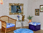 1:6 Dollhouse miniature stool crocodile style blue roses