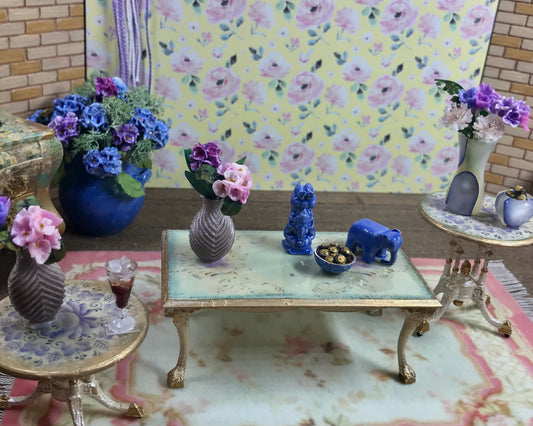 1:12 Dollhouse miniature classic side table pair and coffee table set