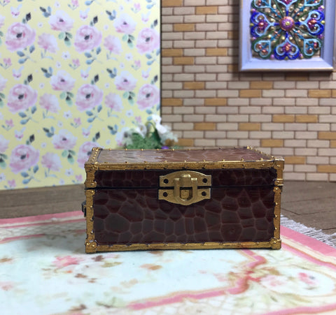 1:12 Dollhouse miniature hand painted travel luggage trunk chest - Brown