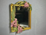 1:16 Dollhouse miniature floral wall mirror vintage golden frame - Lundby scale