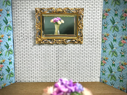 1:12 Dollhouse miniature beveled glass wall mirror on a classic frame