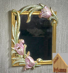 1:6 Dollhouse miniature floral wall mirror vintage golden frame