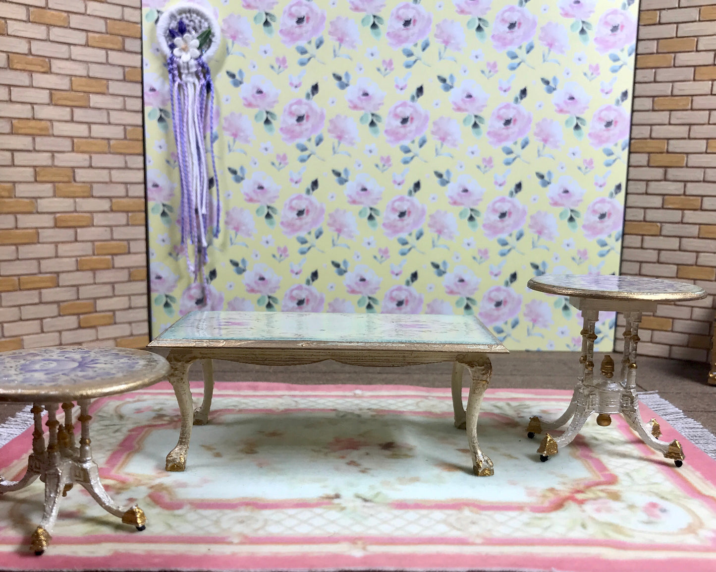 1:12 Dollhouse miniature classic side table pair and coffee table set