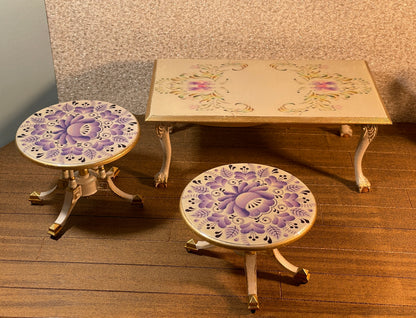 1:6 Dollhouse miniature classic side table pair and coffee table set