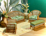 1:12 Dollhouse cane rattan living room set sofa armchairs tropical green