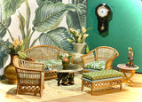 1:12 Dollhouse cane rattan living room set sofa armchairs tropical green