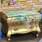 1:12 Dollhouse miniature gold chest of drawers with flower decoupage