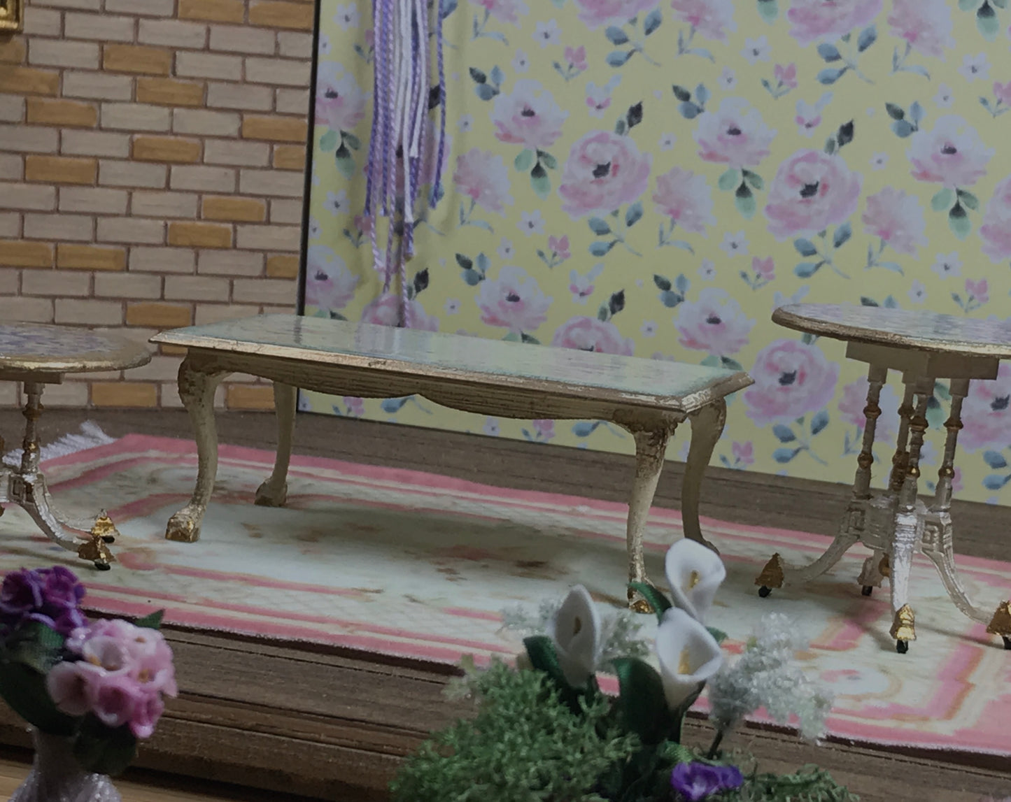1:12 Dollhouse miniature classic side table pair and coffee table set