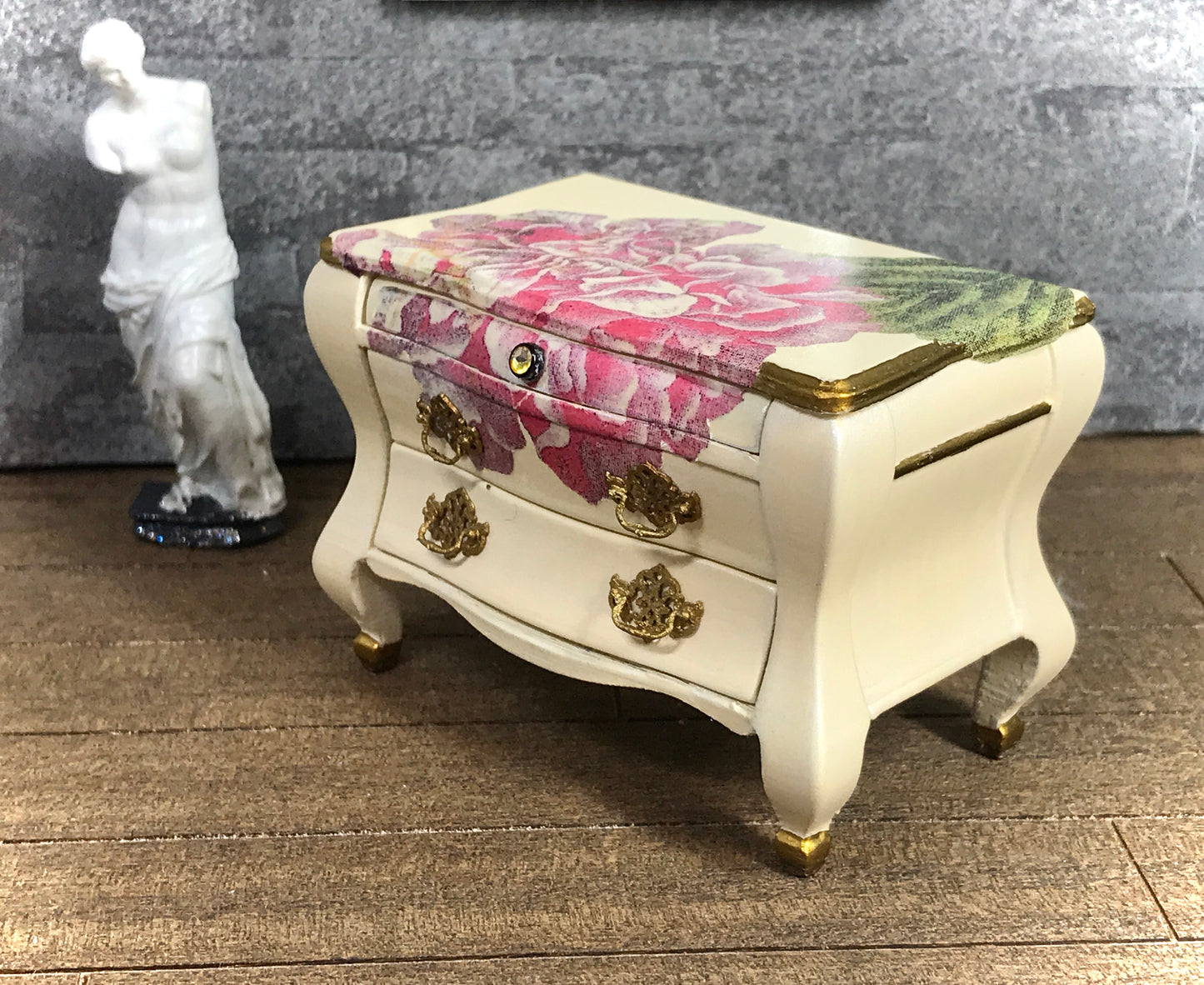 1:12 Dollhouse miniature unique chest of drawers with decoupage - various colors