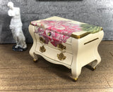 1:12 Dollhouse miniature unique chest of drawers with pink flower decoupage