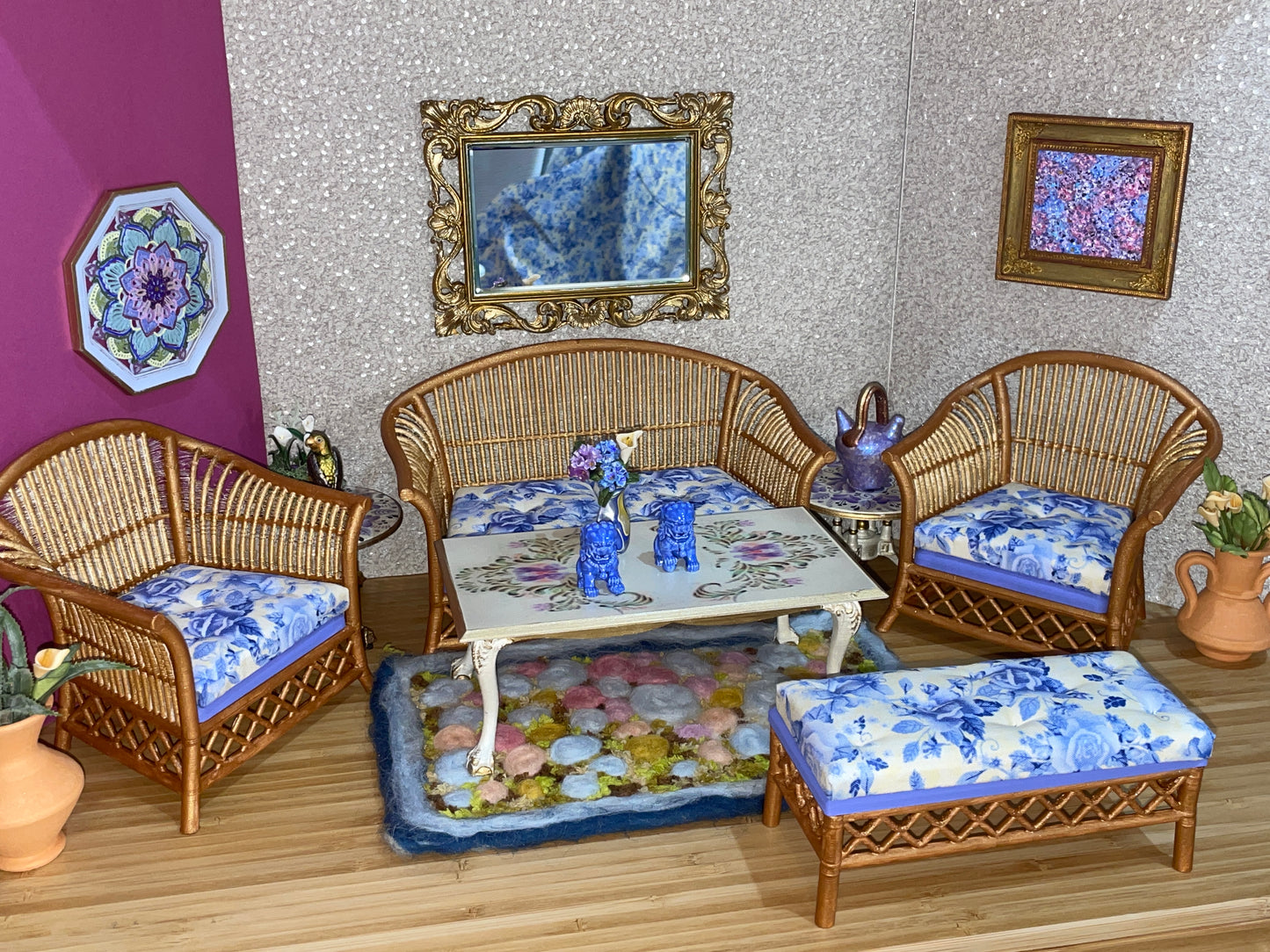 1:6 Dollhouse miniature classic side table pair and coffee table set