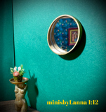 1:12 Dollhouse miniature wall mirror Art Deco round golden frame