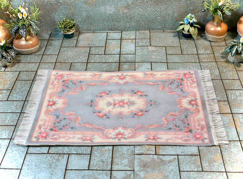 1:12 Dollhouse miniature fringed floor carpet rug classic blue pink