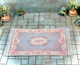 1:12 Dollhouse miniature fringed floor carpet rug classic blue pink
