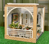 1:12 Dollhouse roombox Gazebo Diorama Art Box with moving pergolas roof cover - Decorated & Furnished