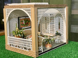 1:12 Dollhouse roombox Gazebo Diorama Art Box with moving pergolas roof cover - Decorated & Furnished