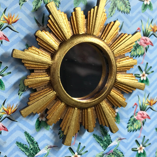 1:12 Dollhouse miniature vintage wall mirror sunburst/starburst golden frame
