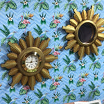 1:12 Dollhouse miniature vintage wall clock - sunburst/starburst golden frame