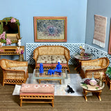 1:16 Dollhouse cane rattan living room set sofa armchair beige - Lundby scale