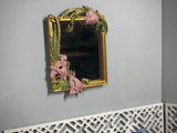 1:16 Dollhouse miniature floral wall mirror vintage golden frame - Lundby scale