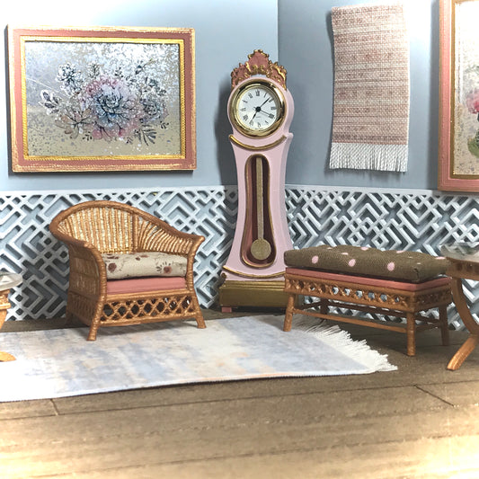 1:16 Dollhouse mid-century cane rattan armchair and stool Beige - Lundby scale
