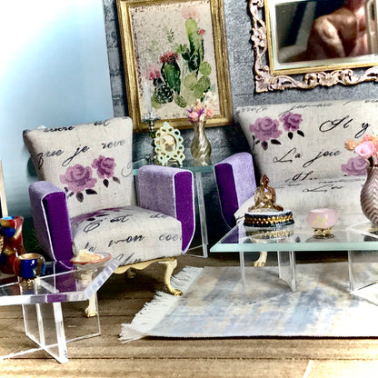 1:12 Dollhouse miniature coffee table with beveled glass effect top