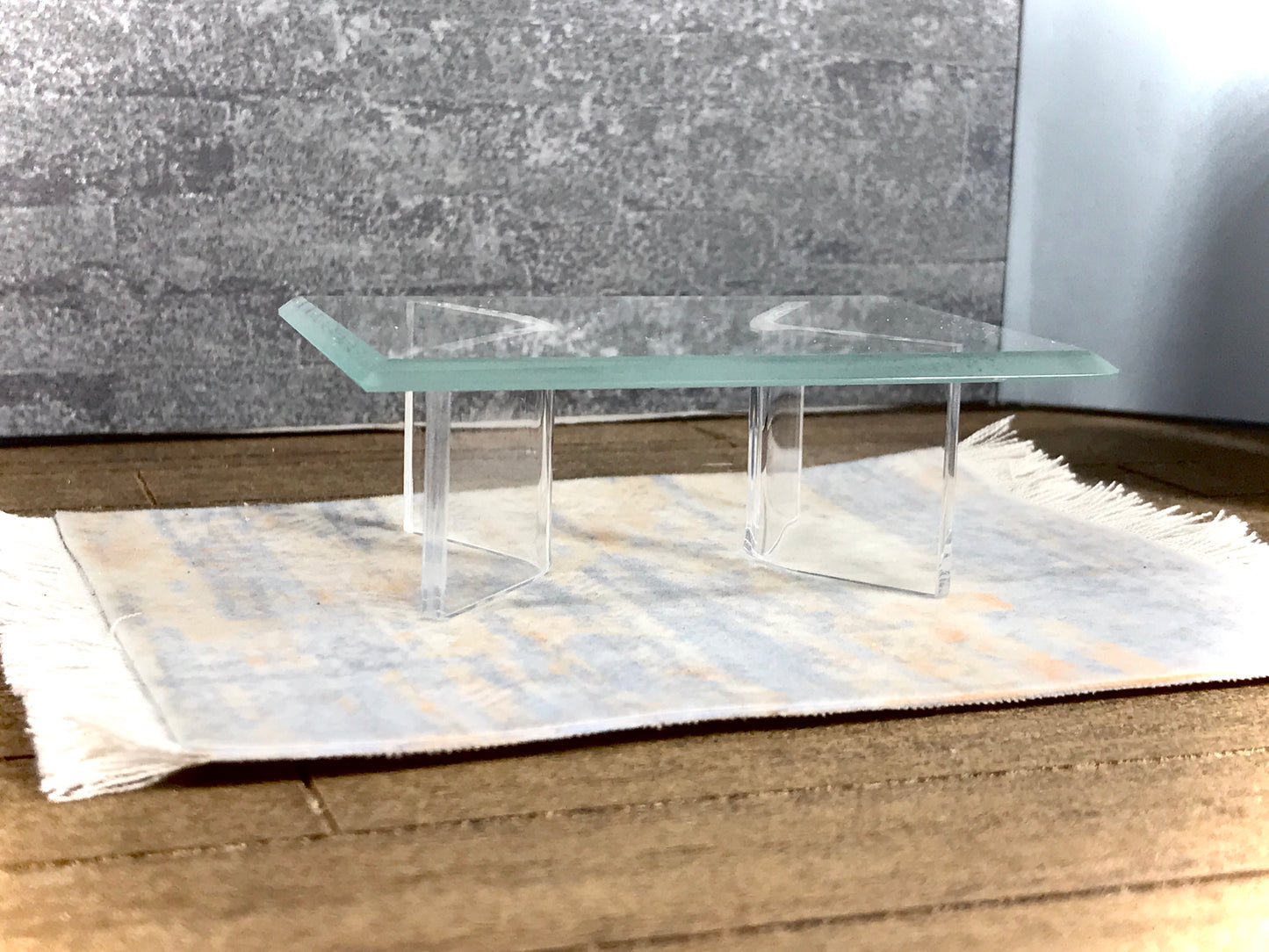 1:12 Dollhouse miniature coffee table with beveled glass effect top
