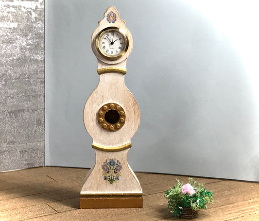 1:12 Dollhouse miniature wooden Swedish Mora longcase working clock
