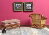 1:16 Dollhouse mid-century cane rattan armchair and stool Pink - Lundby scale