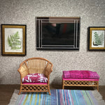 1:12 Dollhouse miniature cane rattan armchair and stool tropical cerise