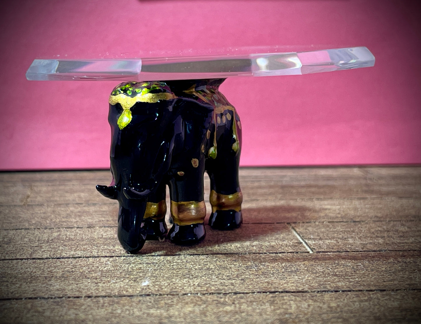 1:12 Dollhouse miniature black elephant coffee table like porcelain glass top