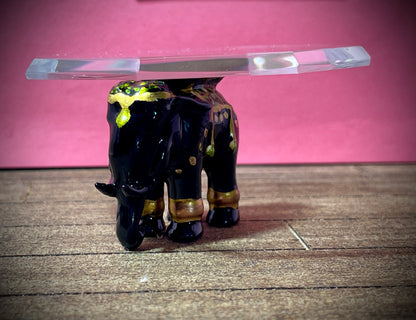 1:12 Dollhouse miniature black elephant coffee table like porcelain glass top