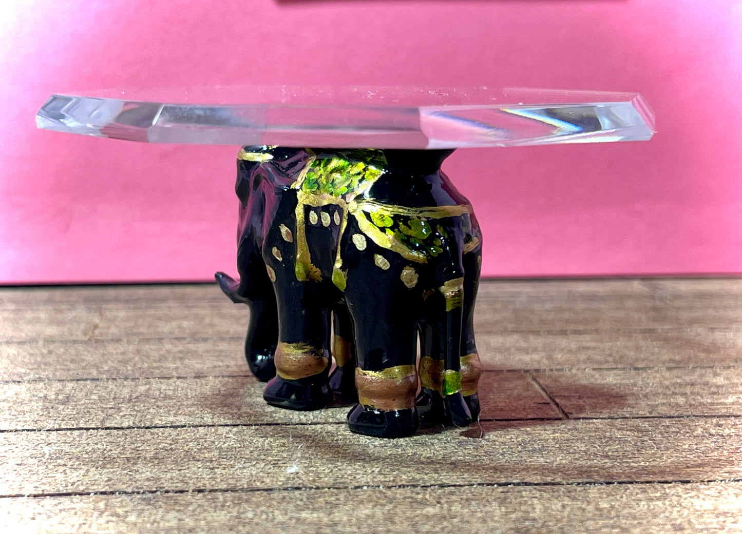 1:12 Dollhouse miniature black elephant coffee table like porcelain glass top