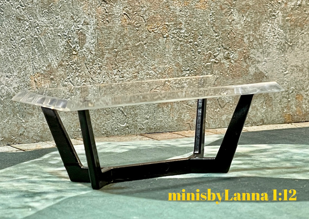 1:12 Dollhouse miniature Art Deco coffee table black beveled glass effect top