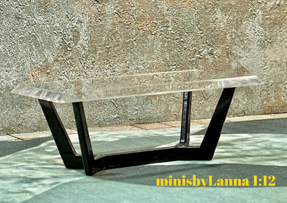1:12 Dollhouse miniature Art Deco coffee table black beveled glass effect top