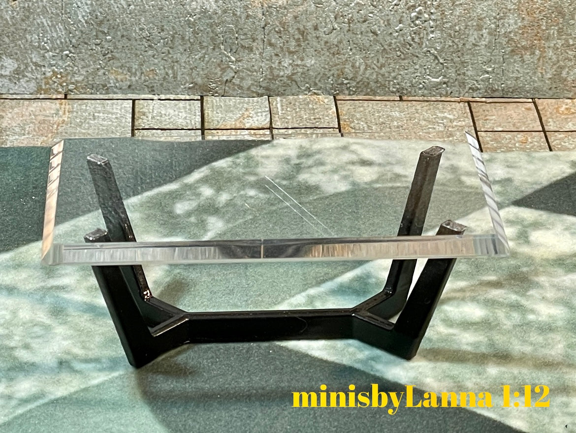 1:12 Dollhouse miniature Art Deco coffee table black beveled glass effect top