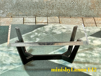 1:12 Dollhouse miniature Art Deco coffee table black beveled glass effect top
