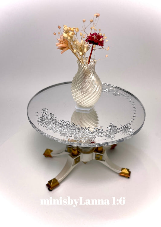1:6 Dollhouse miniature Victorian side table engraved mirror top