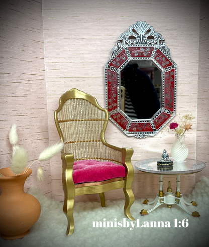 1:6 Dollhouse miniature Victorian side table engraved mirror top