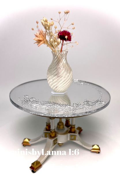 1:6 Dollhouse miniature Victorian side table engraved mirror top