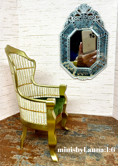 1:6 Dollhouse miniature Victorian rattan velvet light green chair