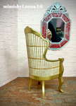 1:6 Dollhouse miniature Victorian rattan velvet light green chair