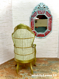 1:6 Dollhouse miniature Victorian rattan velvet light green chair
