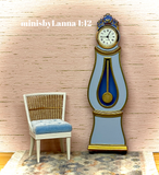 1:12 Dollhouse miniature Swedish Mora longcase working clock Blue