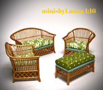 1:16 Dollhouse cane rattan living room set sofa armchairs tropical green - Lundby scale