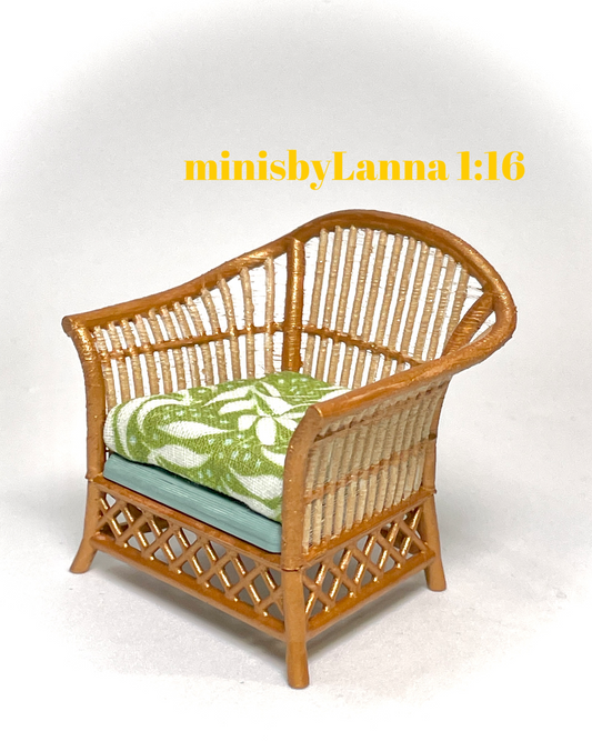 1:16 Dollhouse cane rattan armchair tropical green - Lundby scale