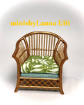 1:16 Dollhouse cane rattan armchair tropical green - Lundby scale