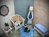 1:6 Dollhouse miniature Swedish Mora longcase working clock Blue