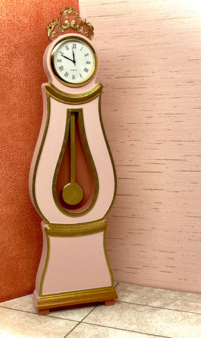 1:6 Dollhouse miniature Swedish Mora longcase quartz clock Pink