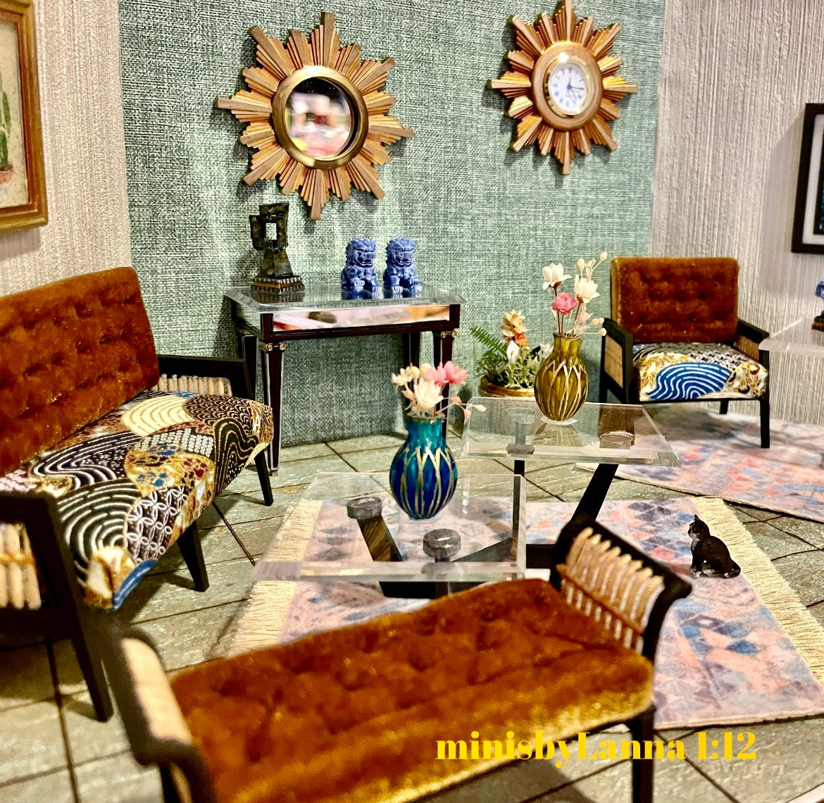 1:12 Dollhouse miniature Art DECO mirrored console table